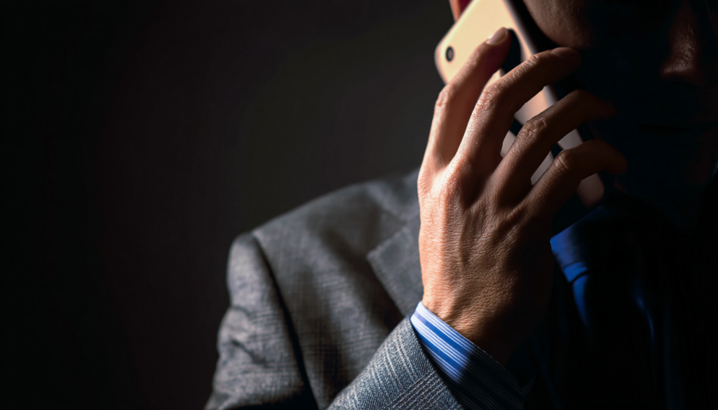 man holding phone in fear